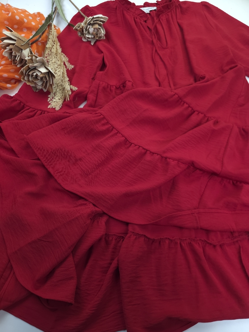New Emma & Michelle Deep Red Tiered Ruffle Dress Sz S - Picture 9 of 12